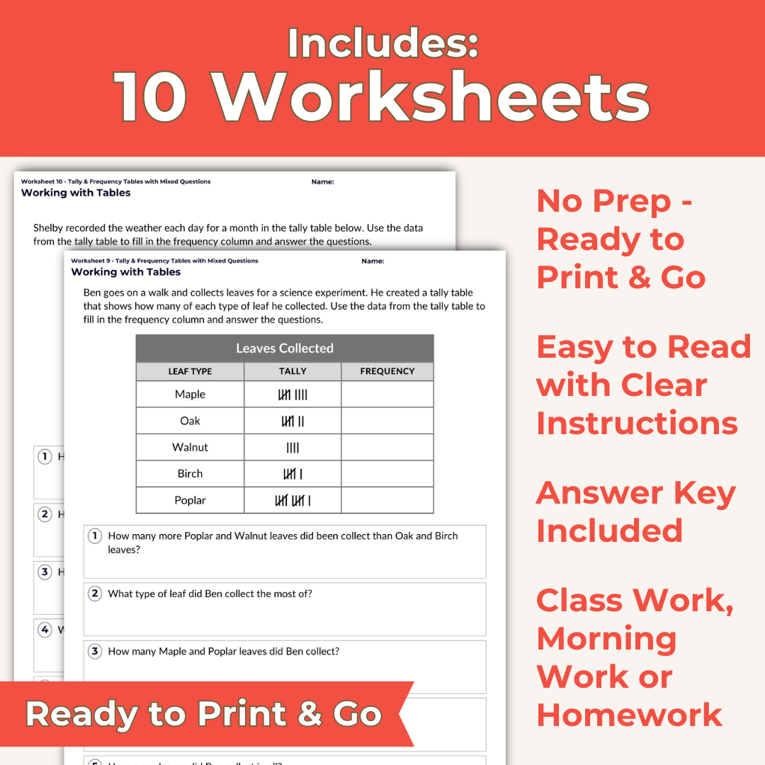 3rd Grade Tally Table Worksheets