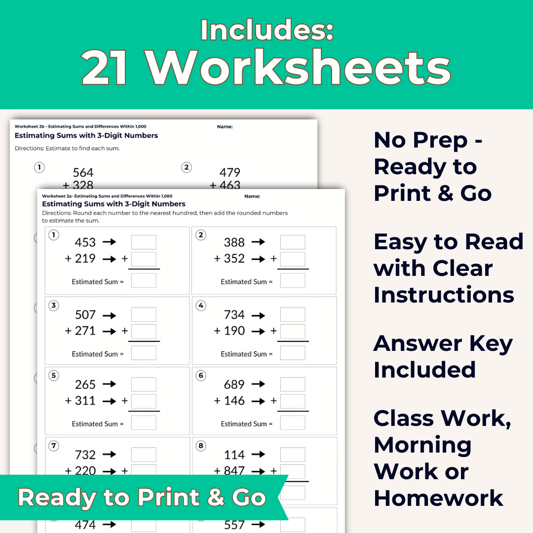 Estimating Sums and Differences Worksheet Set