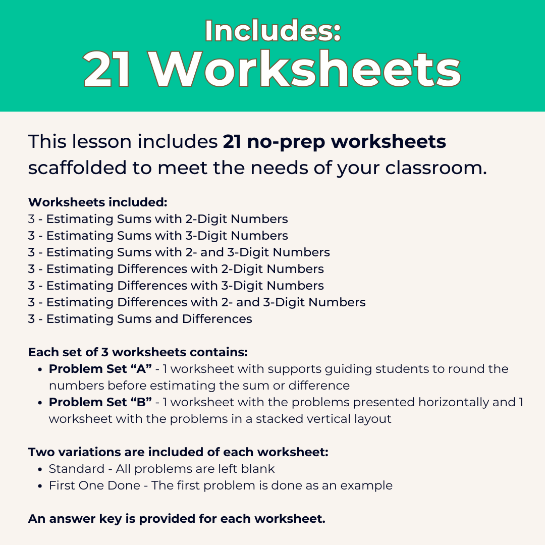 Estimating Sums and Differences Worksheet Set