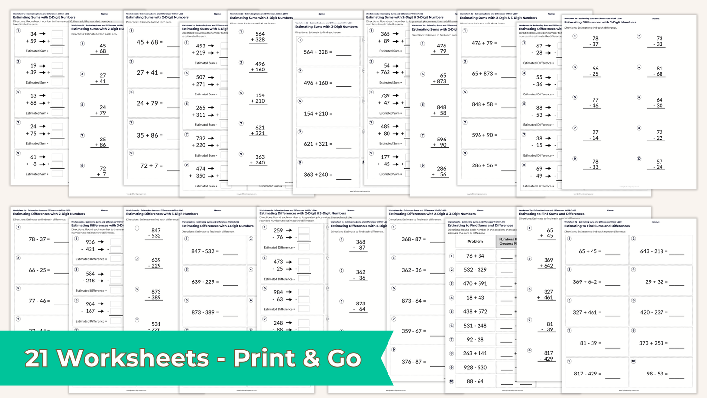 Estimating Sums and Differences Worksheet Set