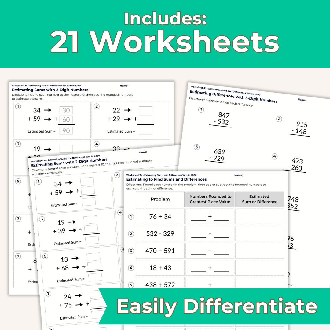 Estimating Sums and Differences Worksheet Set