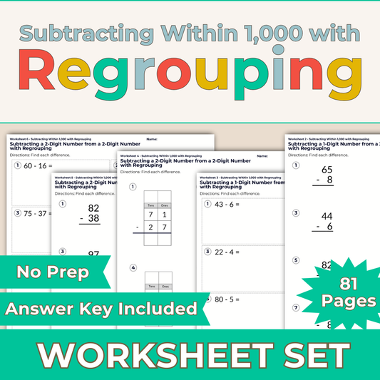 Subtracting Within 1,000 with Regrouping Worksheet Set