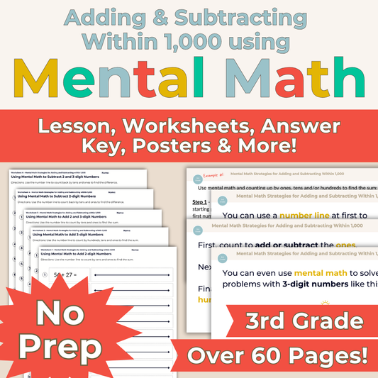 Adding and Subtracting Within 1,000 Using Mental Math - 3rd Grade Lesson Bundle with Worksheets, Slides, Video and More