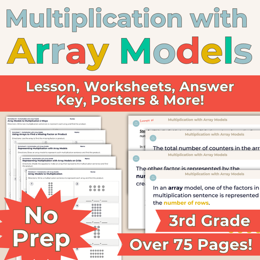 Multiplication with Array Models - 3rd Grade Lesson Bundle with Worksheets, Slides, Video and More