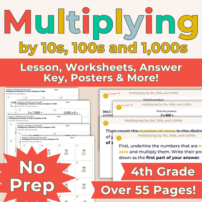 Multiplying by 10s, 100s and 1,000s - 4th Grade Lesson Bundle with Worksheets, Slides, Video and More