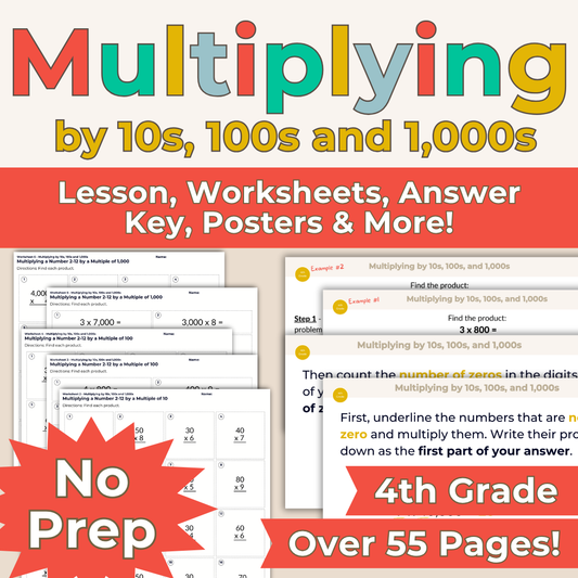 Multiplying by 10s, 100s and 1,000s - 4th Grade Lesson Bundle with Worksheets, Slides, Video and More