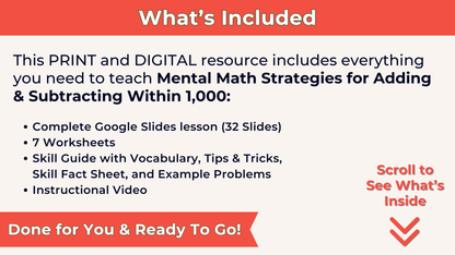 Adding and Subtracting Within 1,000 Using Mental Math - 3rd Grade Lesson Bundle with Worksheets, Slides, Video and More