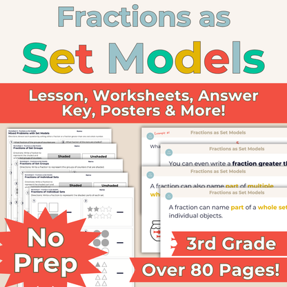 Fractions as Set Models - 3rd Grade Lesson Bundle with Worksheets, Slides, Video and More