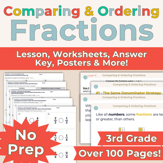 Comparing and Ordering Fractions - 3rd Grade Lesson Bundle with Worksheets, Slides, Video and More