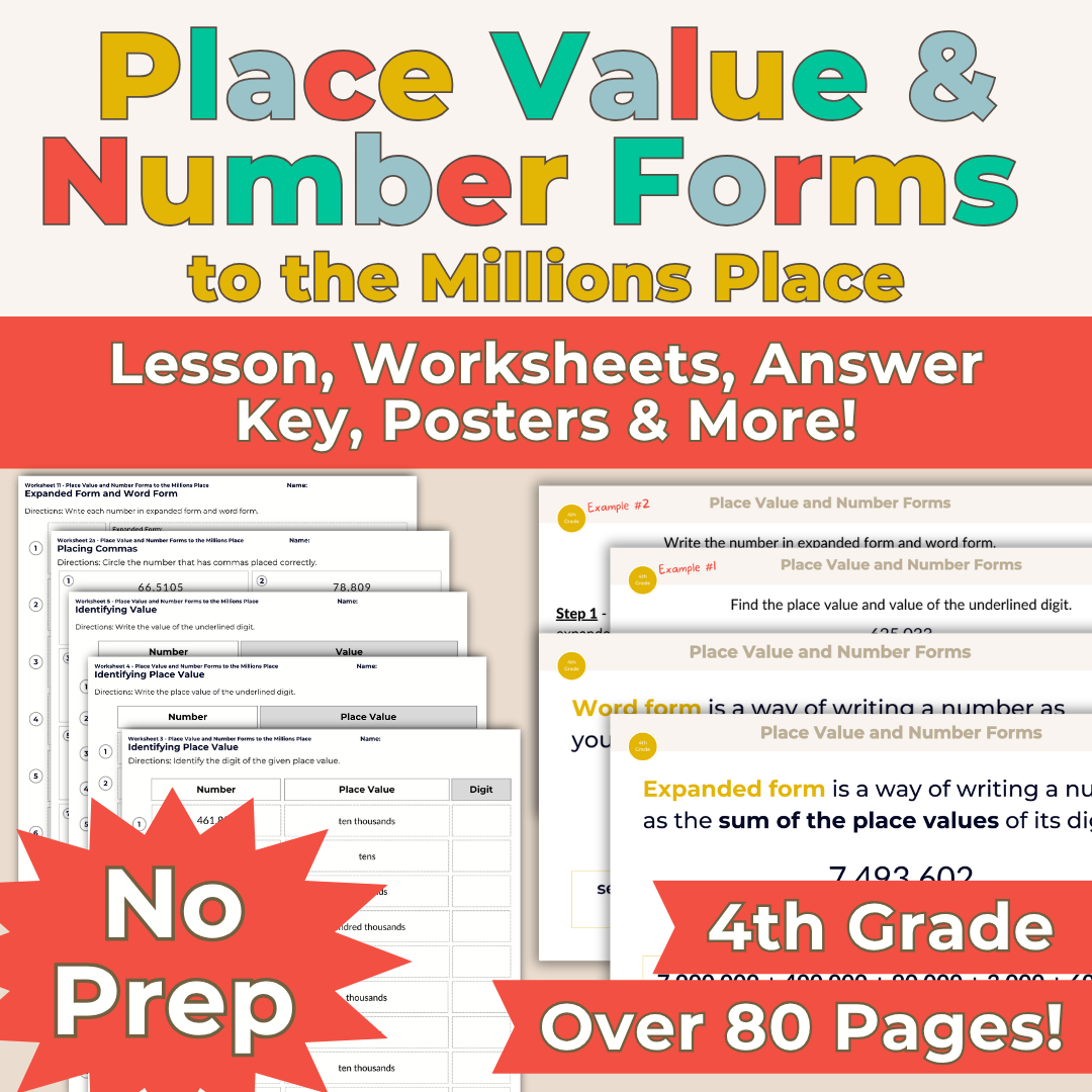 Place Value and Number Forms - 4th Grade Lesson Bundle with Worksheets, Slides, Video and More
