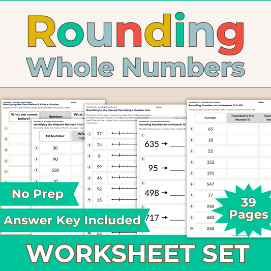 Rounding Whole Numbers to the Nearest 10 and 100 Worksheet Set