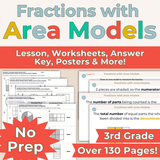 Fractions with Area Models - 3rd Grade Lesson Bundle with Worksheets, Slides, Video and More