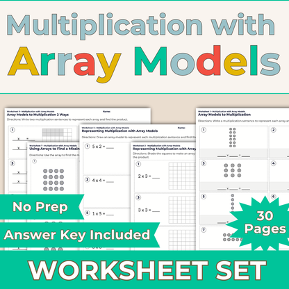 Multiplication with Array Models Worksheet Set