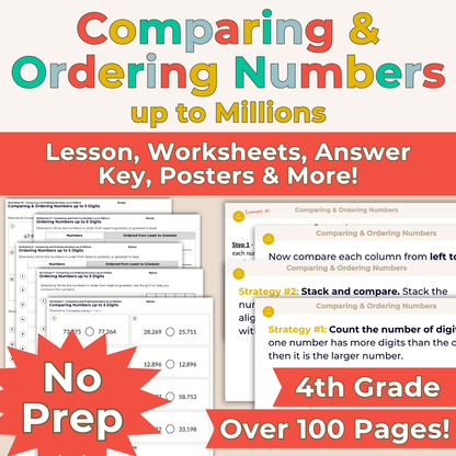 Comparing and Ordering Numbers up to Millions - 4th Grade Lesson Bundle with Worksheets, Slides, Video and More