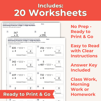 Estimating Products and Determining if Answers are Reasonable - 4th Grade Lesson Bundle with Worksheets, Slides, Video and More