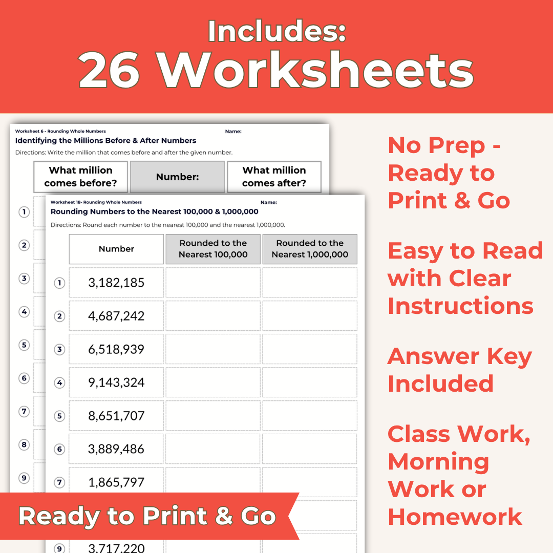 Rounding Numbers up to Millions - 4th Grade Lesson Bundle with Worksheets, Slides, Video and More