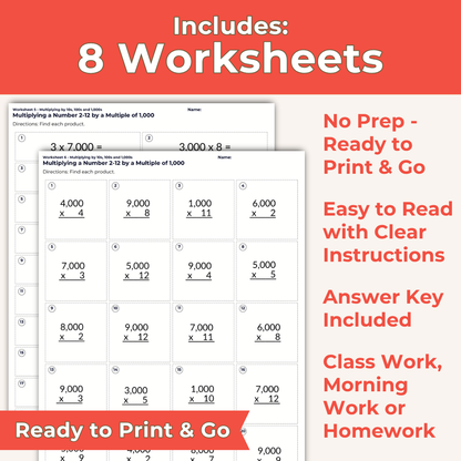 Multiplying by 10s, 100s and 1,000s - 4th Grade Lesson Bundle with Worksheets, Slides, Video and More