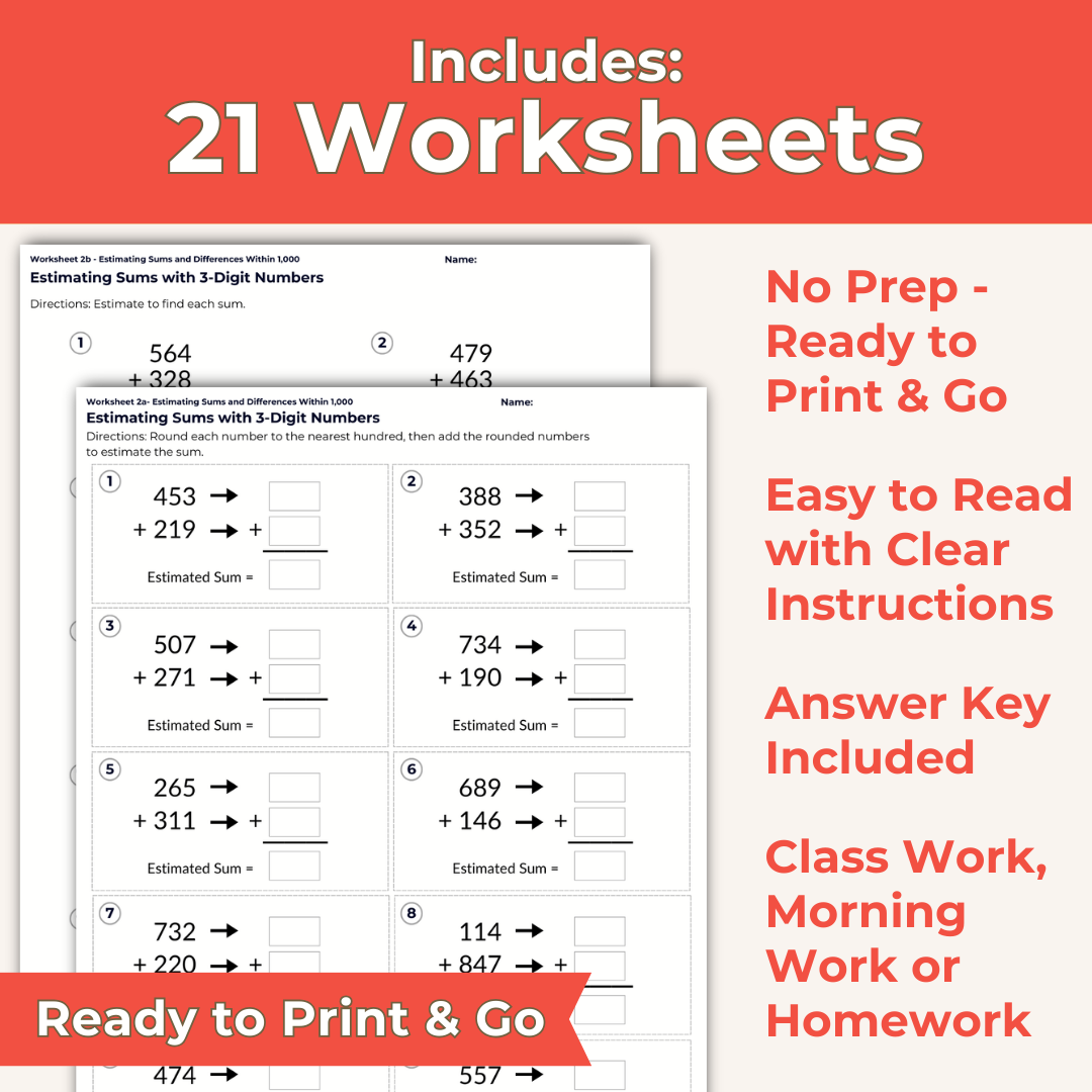 Estimating Sums and Differences - 3rd Grade Lesson Bundle with Worksheets, Slides, Video and More