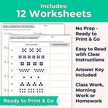 Multiplication with Equal Groups and Repeated Addition Worksheet Set