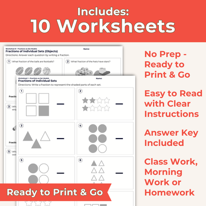 Fractions as Set Models - 3rd Grade Lesson Bundle with Worksheets, Slides, Video and More