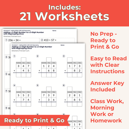 Addition with Regrouping Worksheets for 3rd Grade