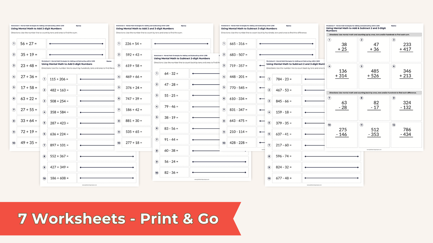 Adding and Subtracting Within 1,000 Using Mental Math - 3rd Grade Lesson Bundle with Worksheets, Slides, Video and More