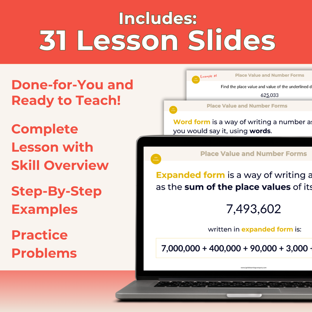 Place Value and Number Forms - 4th Grade Lesson Bundle with Worksheets, Slides, Video and More