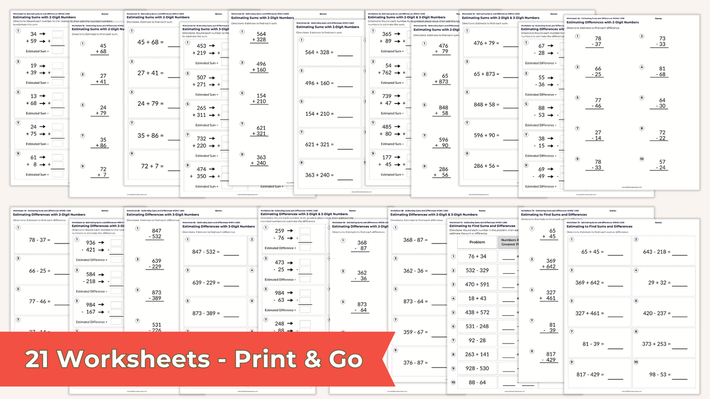 Estimating Sums and Differences - 3rd Grade Lesson Bundle with Worksheets, Slides, Video and More