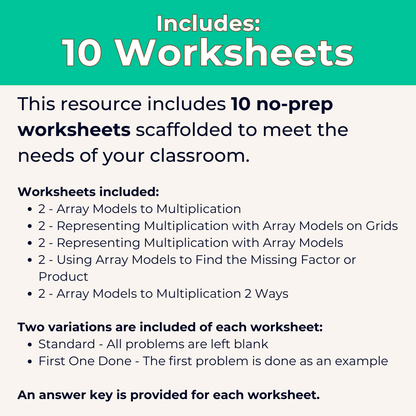 Multiplication with Array Models Worksheet Set