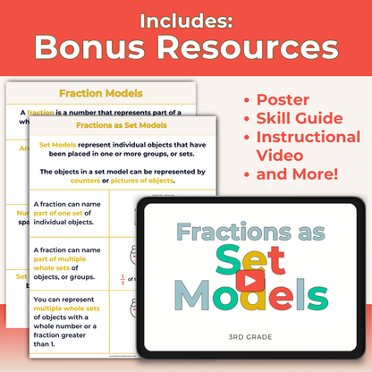 Fractions as Set Models - 3rd Grade Lesson Bundle with Worksheets, Slides, Video and More