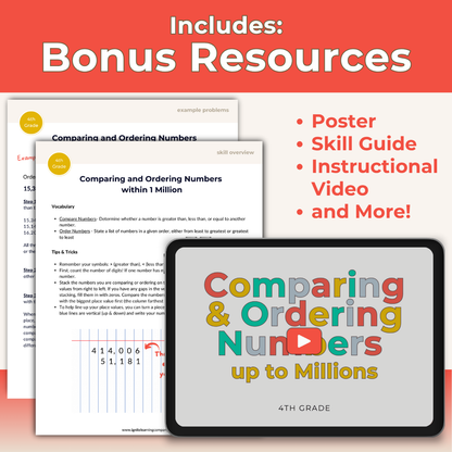 Comparing and Ordering Numbers up to Millions - 4th Grade Lesson Bundle with Worksheets, Slides, Video and More