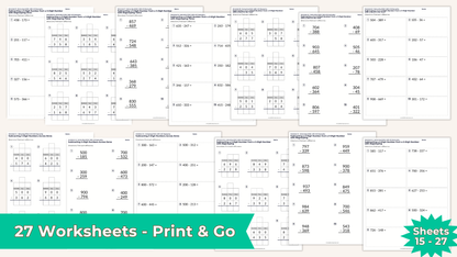 Subtracting Within 1,000 with Regrouping Worksheet Set