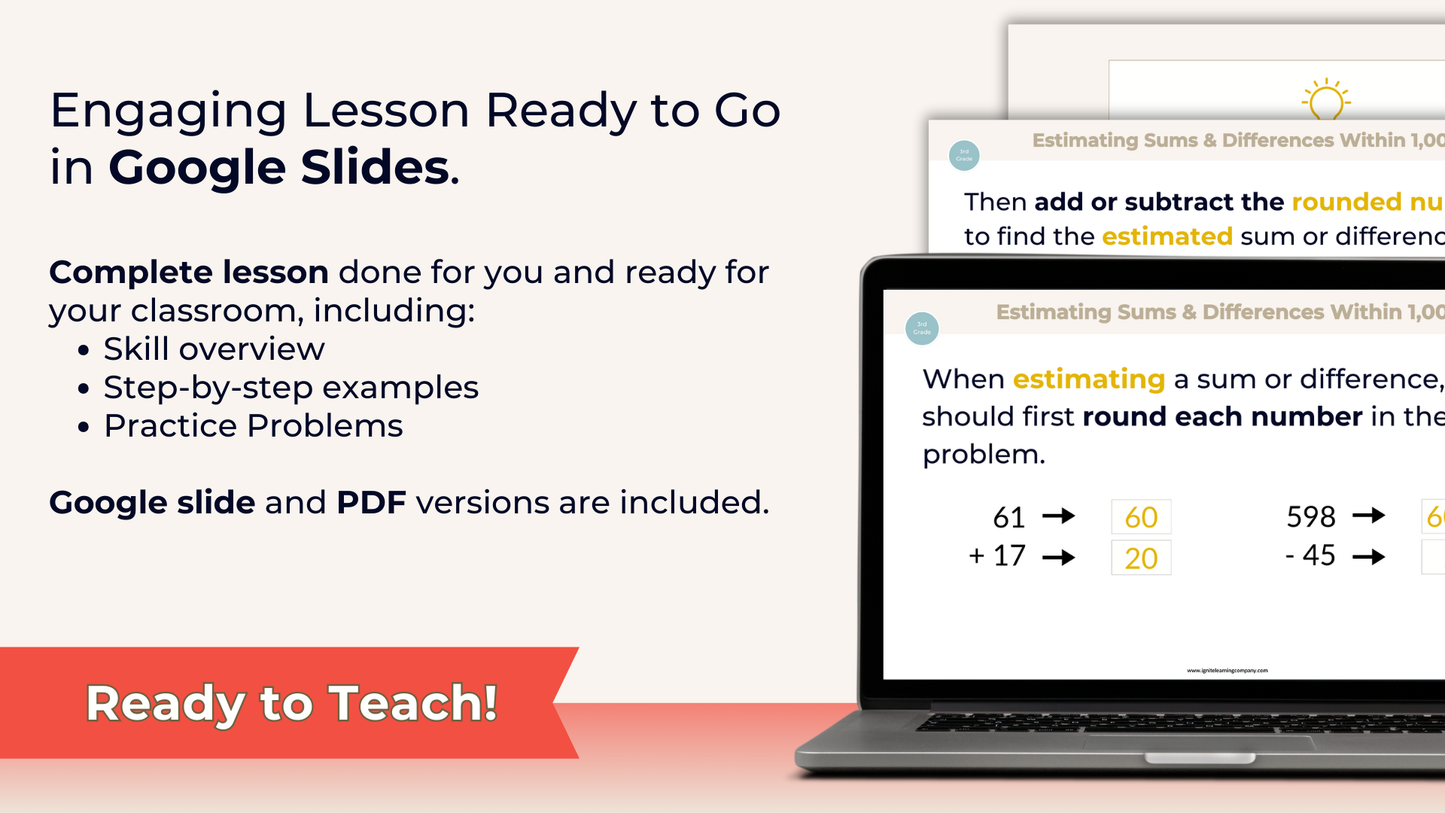 Estimating Sums and Differences - 3rd Grade Lesson Bundle with Worksheets, Slides, Video and More