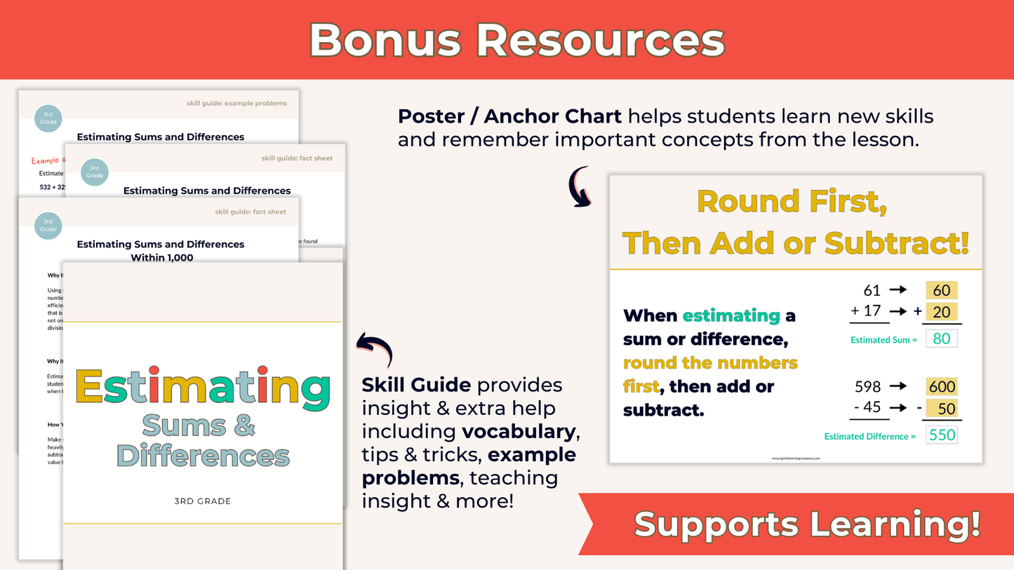 Estimating Sums and Differences - 3rd Grade Lesson Bundle with Worksheets, Slides, Video and More