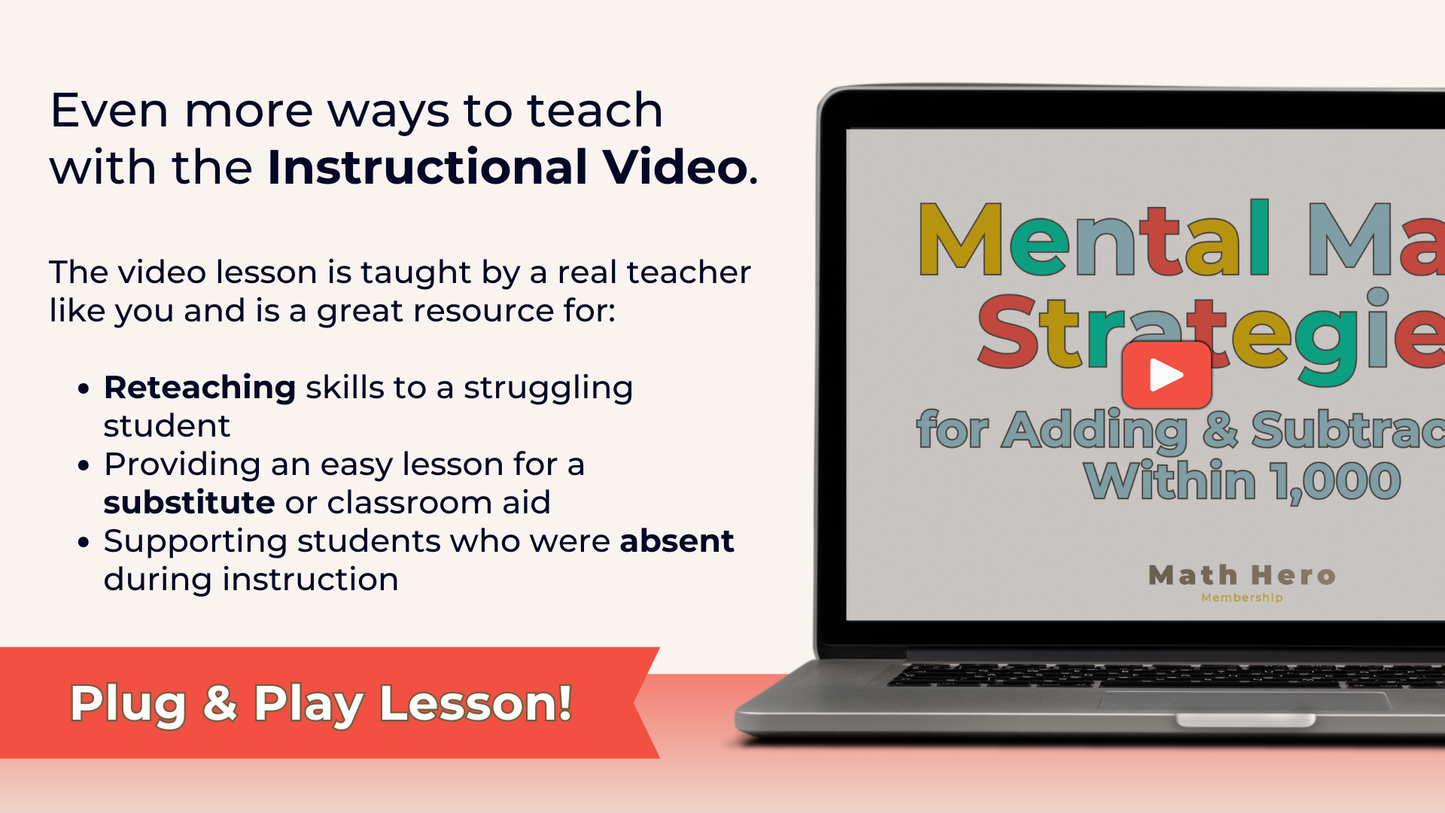 Adding and Subtracting Within 1,000 Using Mental Math - 3rd Grade Lesson Bundle with Worksheets, Slides, Video and More